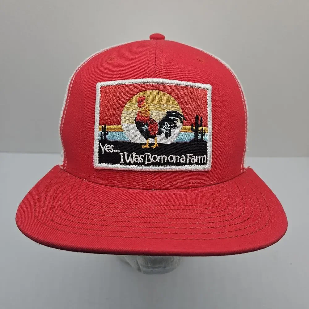 Justin Men's Born On A Farm Patch Red Snapback Trucker Hat Mesh Back
